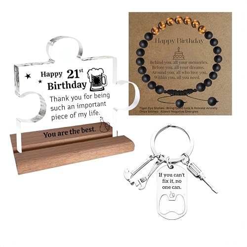 21st Birthday Gifts for Men – Unique Gift for 21 Year Old Man – Meaningful Puzzle Piece Desktop Sign with Wooden Base – Thoughtful Mens 21st Birthday Gifts for Son, Brother, Friend, or Boyfriend