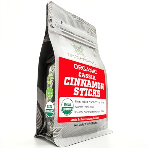 Spice Profile USDA Organic Cassia Cinnamon Sticks, Lab Tested for Heavy Metals, Resealable 3 oz Pouch, Sabut Dalchini, Canela En Rama