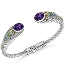 DEVATA Sterling Silver 925 and 18K Gold with Amethyst, Peridot and Blue Topaz Bali Filigree Cuff Bra