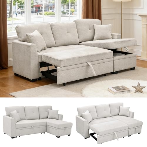 Consejos para Comprar Sofa Cama Esquinero al mejor precio. 48 Trygoal - Sofá Cama seccional con Cama extraíble, sofá de Chenilla Convertible en Forma de L con sillón de Almacenamiento, sofá Cama extraíble 2 en 1 con 2 Asientos, para...