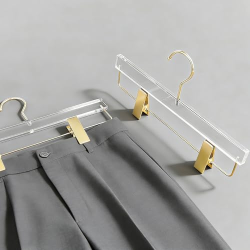 BESSER HAUS Acrylic Hangers,Clear Hangers with Gold Hooks,Luxurious Skirt Pants Hangers Gold Clips for Clothing Closet Storage 20 pcs by BESSER HAUS - Used condition - Image 3