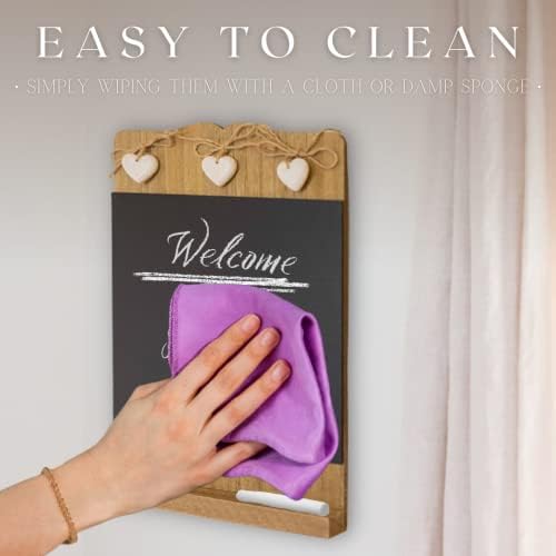 HomeZone Shabby Chic Wooden Memo Board Rustic Kitchen Blackboard Decorative Chalk Board with Wooden Hearts Notice Boards for Home Chalk Boards for Children