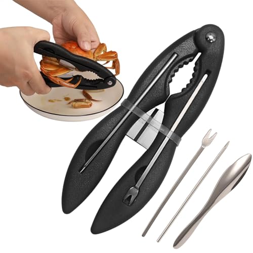 Lobster Cookie Tongs Set - 4 Stainless Steel Tools, Non-Slip Nutcracker | Ergonomic Seafood Tweezers, Ideal for Breaking Crab Legs At Home, Kitchen