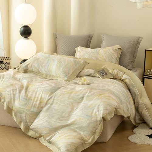 ECOCOTT Bedding 3-Piece Duvet Cover Set King Size – Silky Soft 100% Lyocell, Cooling & Breathable for Hot Sleepers, Ultra-Soft with Elegant Marble Pattern, Moisture-Wicking