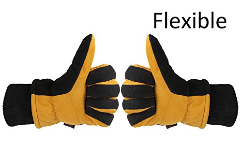 Ozero Winter Thermal Gloves For Men Women, Cold Proof Warm Glove For Driving, Cycling, Hiking, Skiing - Deerskin Suede Leather Gloves, Water-Resistant Windproof, Tan-Black Medium #TOP7