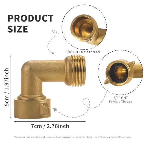 Image of 2 Packs Garden Hose Adapter,90 Degree Hose Elbow For RV Water Hoses,3 /4 inch Garden Hose Connector,Camper Water Hose,Garden Hose Elbow Solid Brass Adapter