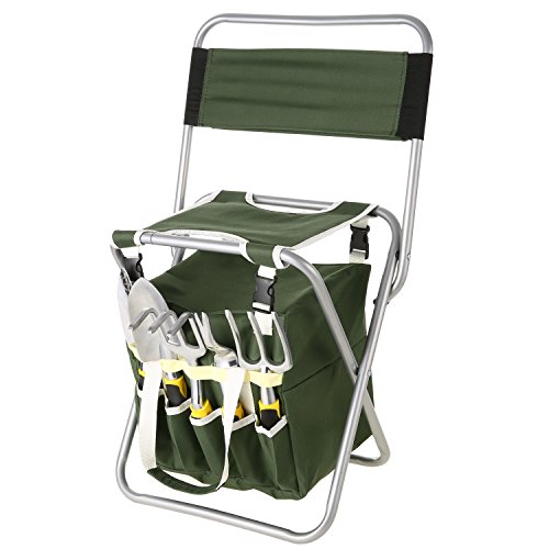 Voluker 10 Stück Alle in Einem Garten Werkzeug Sets- mit 5 Langlebig Gartengeräte strapazierfähig Klapphocker, Abnehmbare Leinwand Werkzeug Tasche