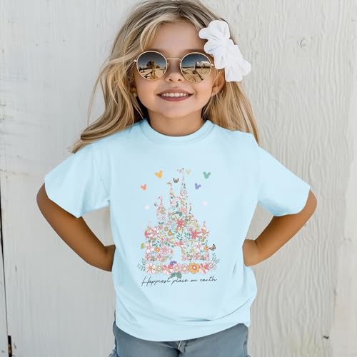Image of Floral Castle Shirts for Girls Graphic Cute Tshirt Kids Toddler Flower Holiday Shirt Vacation Trip Tee Tops