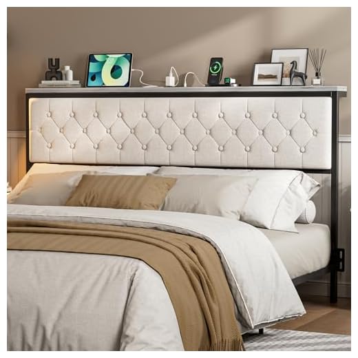 IKIFLY California King Headboard with Storage and Charging Station, Upholstered Cal King Size Storage Headboard Only with Bed Frame Brackets Adapter, Button Tufted Design, Easy Assembly, Beige