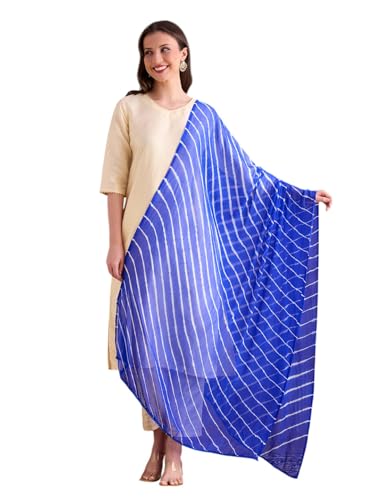 Image of DUPATTA BAZAAR Women's Leharia Dupatta with Pom Pom Lace