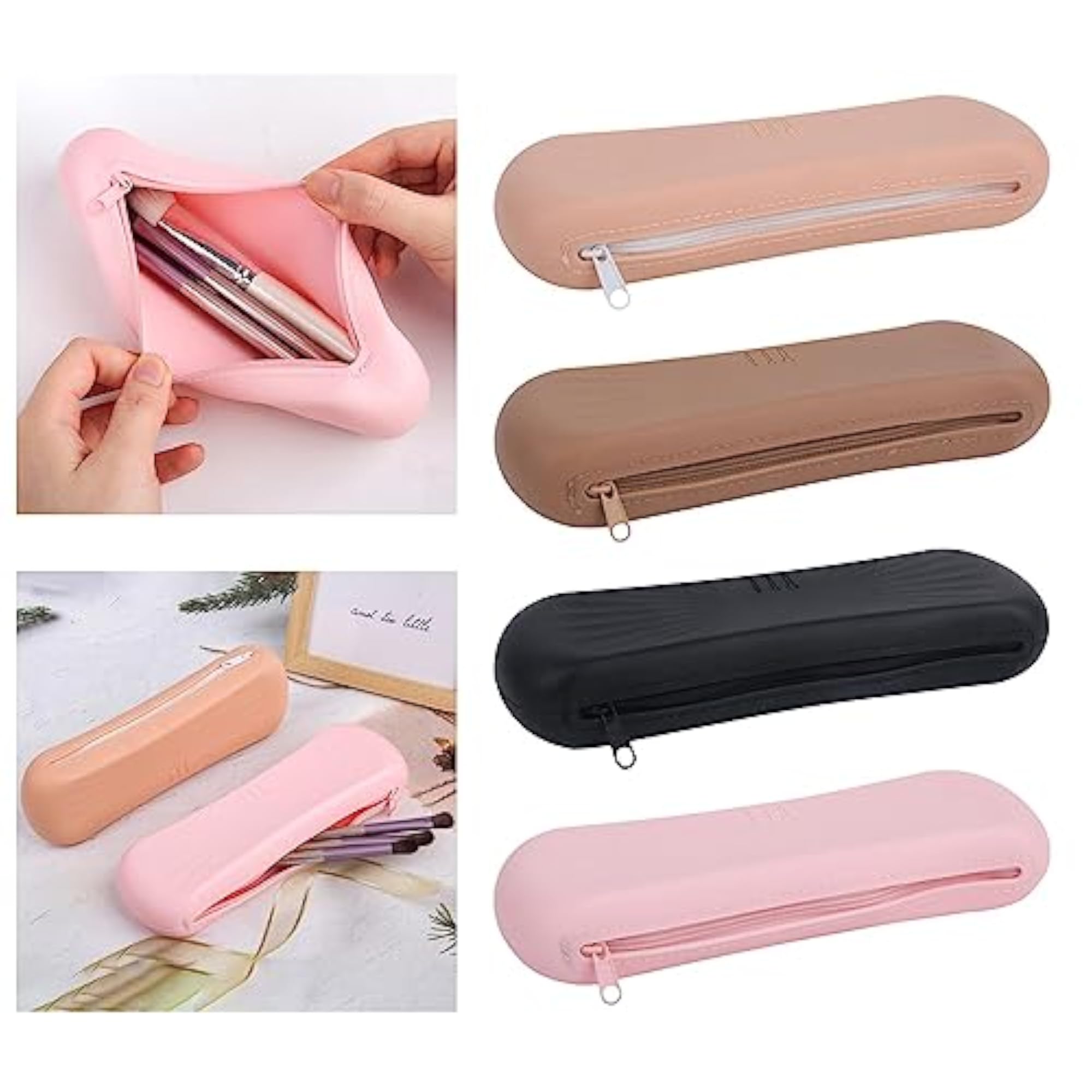 Pink Silicone Travel Makeup Brush Holder Pouch