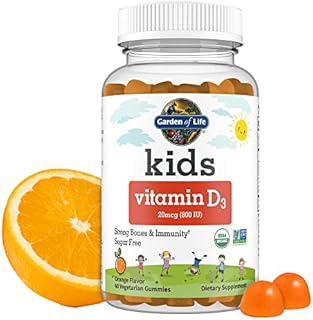 Garden of Life Kids Organic Vitamin D3 Gummies with 800 IU (100% Daily Value) for Strong Bones, Teeth, Brain & Immunity – Non-GMO, No Gluten, Vegetarian, Sugar Free, Orange Flavor, 60 Servings