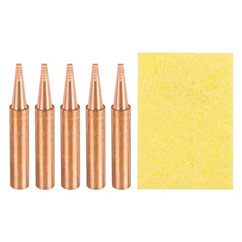 Image of MECCANIXITY 5 Pcs 900M Soldering Iron Tips Copper Non-magnetic Welding Head with Cleaning Sponge Pad Replacement for Solder Station Tip (900M-T-1.6D)