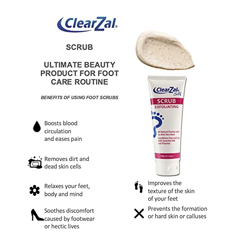Clearzal Scrub 3.4Oz, Foot And Skin Exfoliating Scrub, All Natural Pumice With An Aloe Vera Base, Repairs Cracked Heels, Loosens Calluses And Dry Skin #TOP2