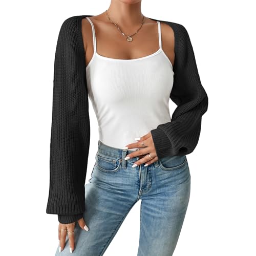 Image of Durio Women Y2K Bolero Shrug Long Sleeve Knit Cropped Cardigan | Stretchy Open Front Sweater with Drop Shoulders, Versatile Style Suits Casual Daily Wear, Travel, Party & Festival Outfits