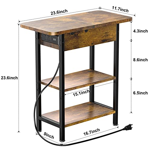 Yaabii Side Tables,End Table Set Of 2 With Usb Ports And Outlets,Nightstands With Charging Station,Bedside Tables With Storage Shelves For Living Room,Bedroom,Rustic Brown #TOP2