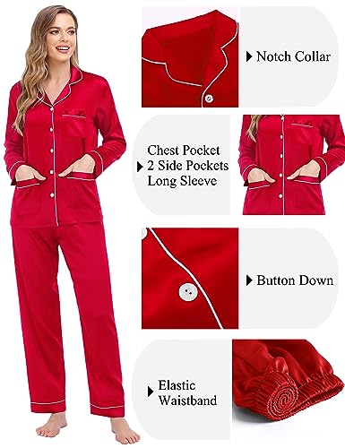 SWOMOG Couples Matching Pajamas Set Women & Men Satin Long Sleeve Sleepwear Soft Button Down Pj Set Silk Loungewear4