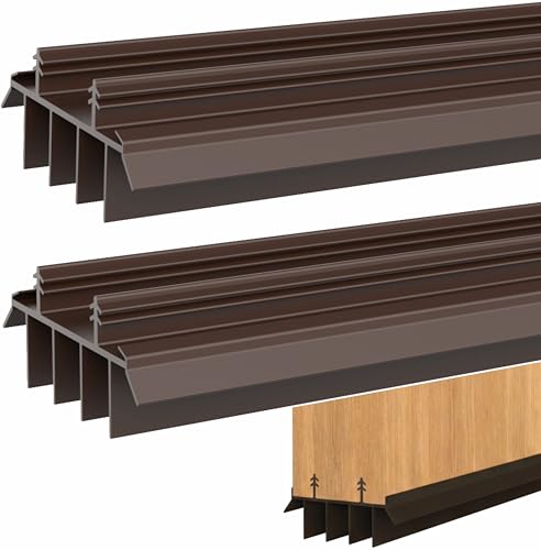 [2 Pack] 36 Inch Exterior Door Sweep with Vinyl Fins Under Door Weather Stripping Seal for Exterior Doors with Kerf Track | Bottom Door Seal Strip | Draft Stopper & Rodent Proof (Brown)