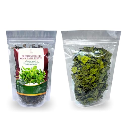 Dried Holy Basil Leaves (Ka Prao), 28g (1oz) – 100% Natural Thai Basil, Premium Aromatic Herb for Pad Kra Pao & Stir Fry, Authentic Thai Spice for Asian Cooking