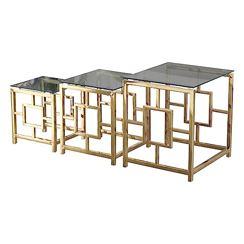 Yainiture Nesting Table Set Of 3 Glass Coffee Tables For Living Room Sofa Side End Table Tempered Glass With Stainless Steel Legs thumb #5