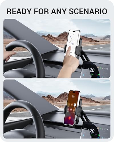 Image of BASENOR 2025 2026 Tesla Model Y 3 Phone Mount Holder Strong Adhesion 360 Adjustable Cell Phone Holder Stand Tesla Model Y Juniper Tesla Model 3 Highland Interior Accessories Fit for iPhone & Android