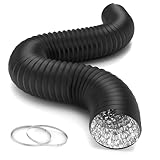 iPower 6 inch 8 feet Flexible Air Aluminum 4 Layer Protection Ducting Dryer Vent Hose for HVAC Ventilation with 2 Clamps,Exhaust Blower for Heating Cooling Booster, Black