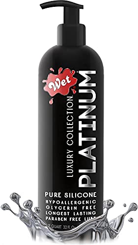 Wet Platinum Silicone Based Sex Lube 32 Ounce Premium Personal Luxury Lubricant for Men Women & Couples. More Long Lasting Than Water Based. Condom Safe Hypoallergenic Glycerin Paraben Free Intimacy