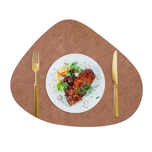 Juego de 4/6 manteles Individuales y Posavasos de Cuero Bicolor de Doble Cara, Lavables para la Mesa del Comedor.(Dark Brown,Set of 6)