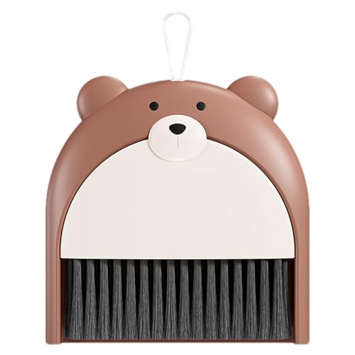 Set di paletta e spazzole – Spazzola a mano compatta e paletta con motivo di orsetto cartoni animati, ideale per la pulizia della tastiera, set di spazzole per desktop, paletta portatile per ufficio e