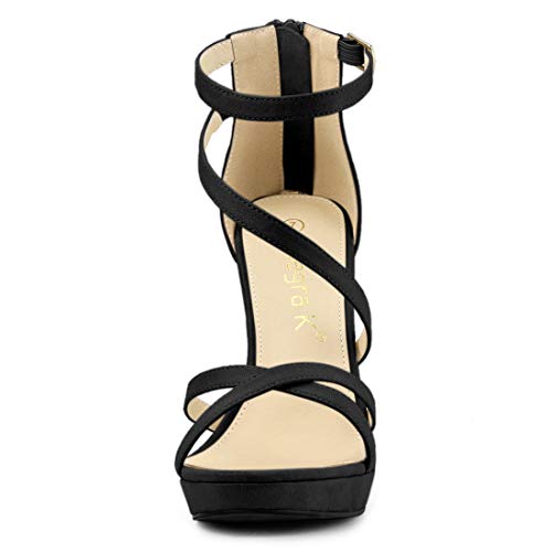 Allegra K Women's Stiletto Heel Zipper Platform Ankle Black Strap Sandals 8.5 M US
