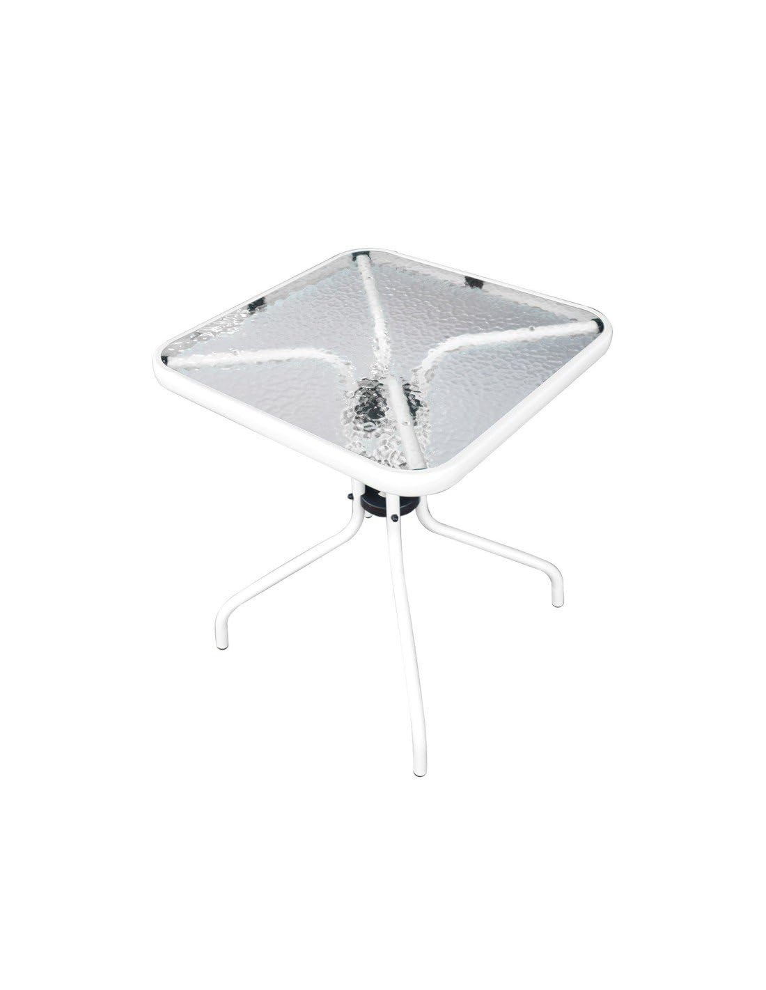 Jardin202 - Mesa de Cristal 60x60x70 cm Cuadrada con Base Metálica Resistente - Ideal para Terraza, Jardín o Balcón | (Blanco)