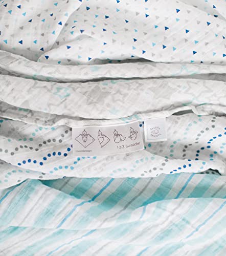 Image of SwaddleDesigns Marquisette Receiving Swaddle Blanket for Baby Boys & Girls, Soft Premium Cotton Muslin, Best Shower Gift, Blue Chevron, Parent Picks Award Winner