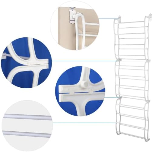 12-Shelf Over-the-Door Shoe Rack, Holds 36 Pairs, Heavy-Duty White Resin with Non-Slip Coated Steel, Easy Assembly
