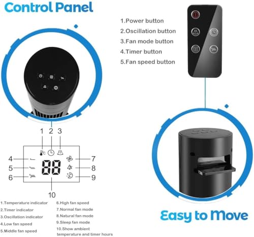 Image of Antarctic Star Tower Fan 85Oscillating Fan Quiet Cooling 12H Timer Remote Control Bladeless Electric 3 Speeds Wind 3 Modes, 35INCH, BLACK
