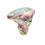 Healvian 1pc Opal Stone Floral Finger Ring for Women Coloured Drawing Design Unique Jewelry for Parties Weddings Engagements Fashionable Accessory