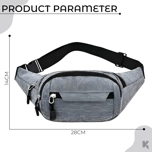 Image of Kraptick Cross-Body Waist Bag - Waterproof Waist Bag for Travel, Running & Hiking, Multi-Functional Waist Pouch for Men & Women, Lightweight Outdoor Waist Belt (Grey)