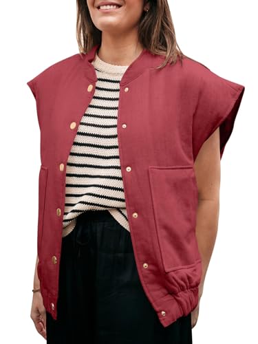 Tankaneo Womens Button Down Vests Outerwear Trendy Sleeveless Cap Sleeve Warm Winter Gilet Coats3