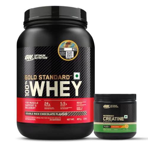 Image of Optimum Nutrition (ON) Gold Standard 100% Whey Protein Powder 907g (Double Rich Chocolate) + Micronized Creatine Powder 250g, 65 Serves, Citrus Orange, Muscle Recovery, Strength & Performance