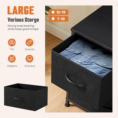 TV Stand with 5 Fabric Drawers, Dresser for Bedroom Entertainment Center for 45 inch TV Storage Organizer with Open Shelf, Wooden Media Console Table for Living Room, Bedroom, or Small Space, Black - Image 5
