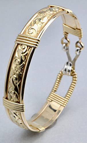 ECLIPSE DESIGNS - Handmade Real 14k Gold Filled Bracelet - Waves & Flowers Design - Gold Bracelets For Women - Made in Alaska (Medium - 7 1/4" inner measurement)