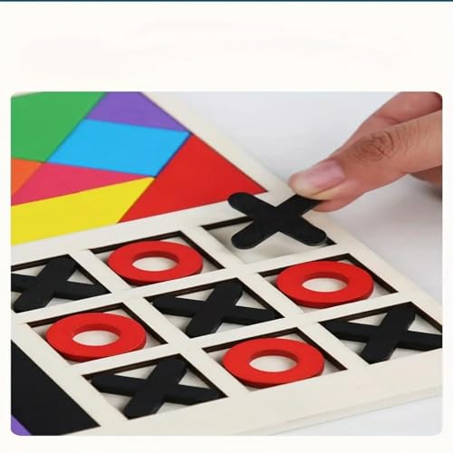 Image of Fun4You 3 in 1 Wooden Puzzle Toy for Kids - Tangram, Tetris, Tic Tac Toe Board Game - Montessori Learning Toy for Boys Girls 3 4 5 Years - Educational Brain Teaser Gift for Toddlers