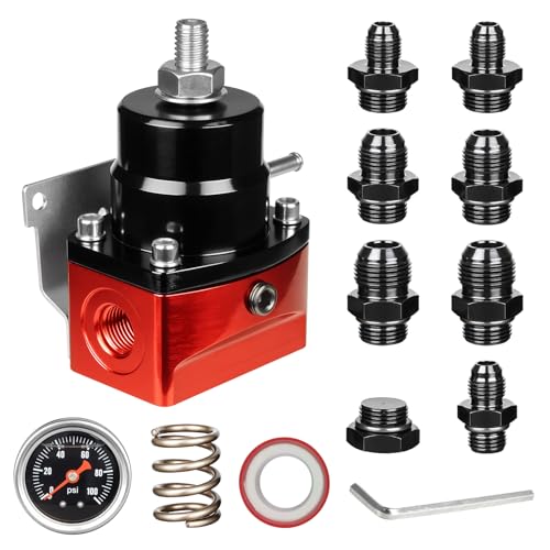 VehiMata Fuel Pressure Regulator, 20-120PSI 6AN EFI Bypass Return Adjustable, with Replacement Spring(20-75PSI, 75-120PSI)
