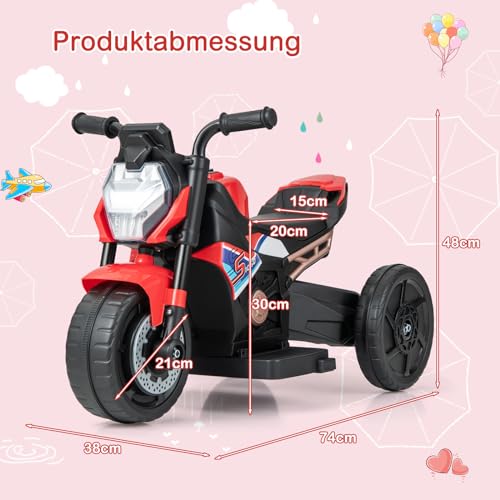 DREAMADE Elektro Motorrad Kinder mit Scheinwerfer & Musik & Hupe, Kindermotorrad mit abnehmbaren Stützrädern, 2-3 km/h Elektromotorrad Elektrofahrzeug, Elektro Motorrad für Kinder ab 18 Monaten (Rot) – Bild 7