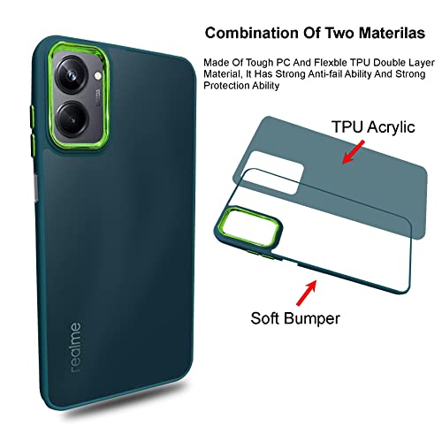 Image of A rtistque Frosted Translucent Back Cover Case for Realme 10 Pro 5G | Electroplated Chrome Ring | Raised Camera Edges for Protection | Smooth Sides TPU - Green