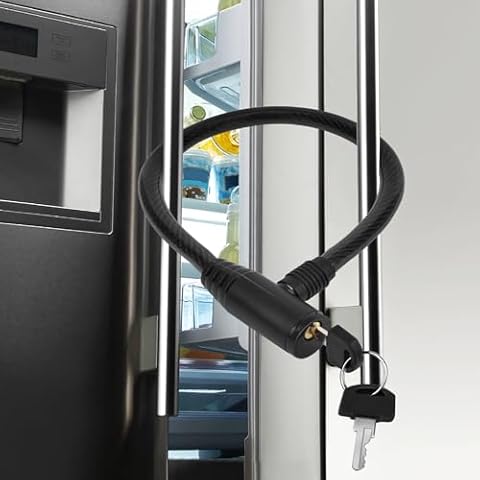 RORMGO 19.7" Secure Black Refrigerator Lock with Keys Childproof Cable Lock for French Door Fridge & Kitchen Cabinet 1-Pack Cover