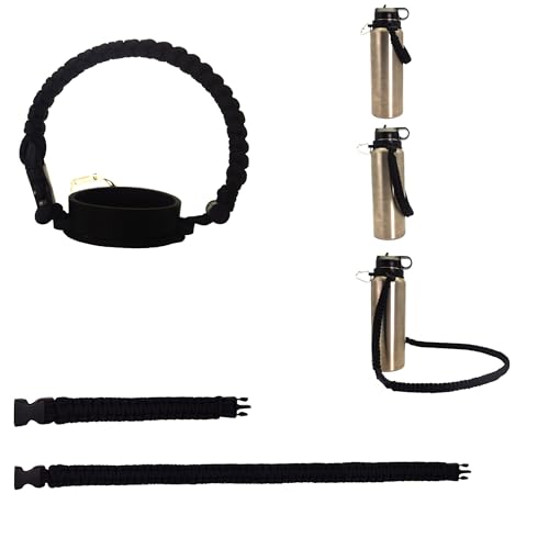 BAMXSXBO Paracord Handle Shoulder Strap for Hydro Flask 2.0 12oz to 64 oz Wide Mouth Water Bottles,Three Types of Water Bottle Strap Carrier for Walking Hiking Camping Black