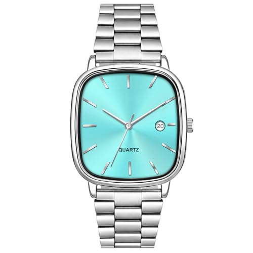 Image of Acnos Luxury Square Dial Quartz Watch for Men & Women - Stainless Steel Bracelet, Minimalist Analog Wristwatch with Date Window Pack of 1