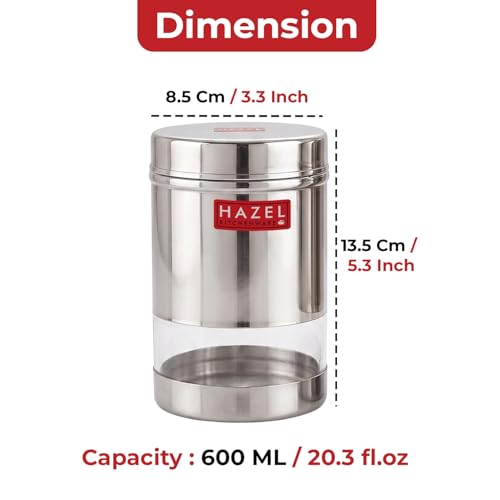 Image of HAZEL Stainless Steel Transparent Wide Mouth See Through Container, Silver, Set of 2, 600 Ml