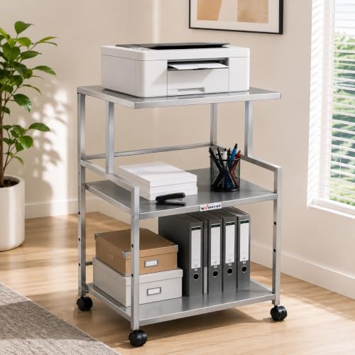 Image of WINSTAR Printer Stand, Solid & Sturdy, Modern Contemporary Look, Space Saving, Made in India (Silver, 3 Tier)