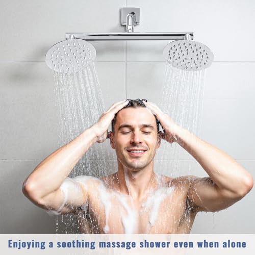 G-Promise All Metal Double Shower Head Built-in Water Flow Control Shut-Off Valve, High Pressure Tandem Shower Head Prepare for Couples Walk-in Bathroom or Small Space Bathroom (Chrome) — view 6